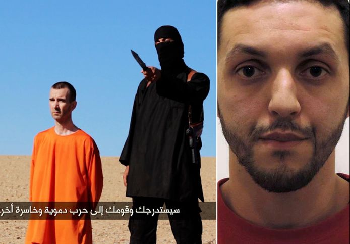 Fragment uit een executievideo van de Islamitische Staat (links) en terrorist Mohamed Abrini