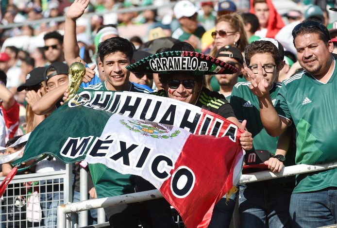 PASADENA, CA - MAY 28: Fans of Mexico cheer during the friendly international soccer match against Wales at the Rose Bowl on May 28, 2018 in Pasadena, California. (Photo by Kevork Djansezian/Getty Images)
