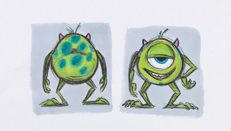 Een schets van Mike Wazowski, één van de hoofdpersonages van de Pixarfilm Monsters Inc. Beeld Pixar