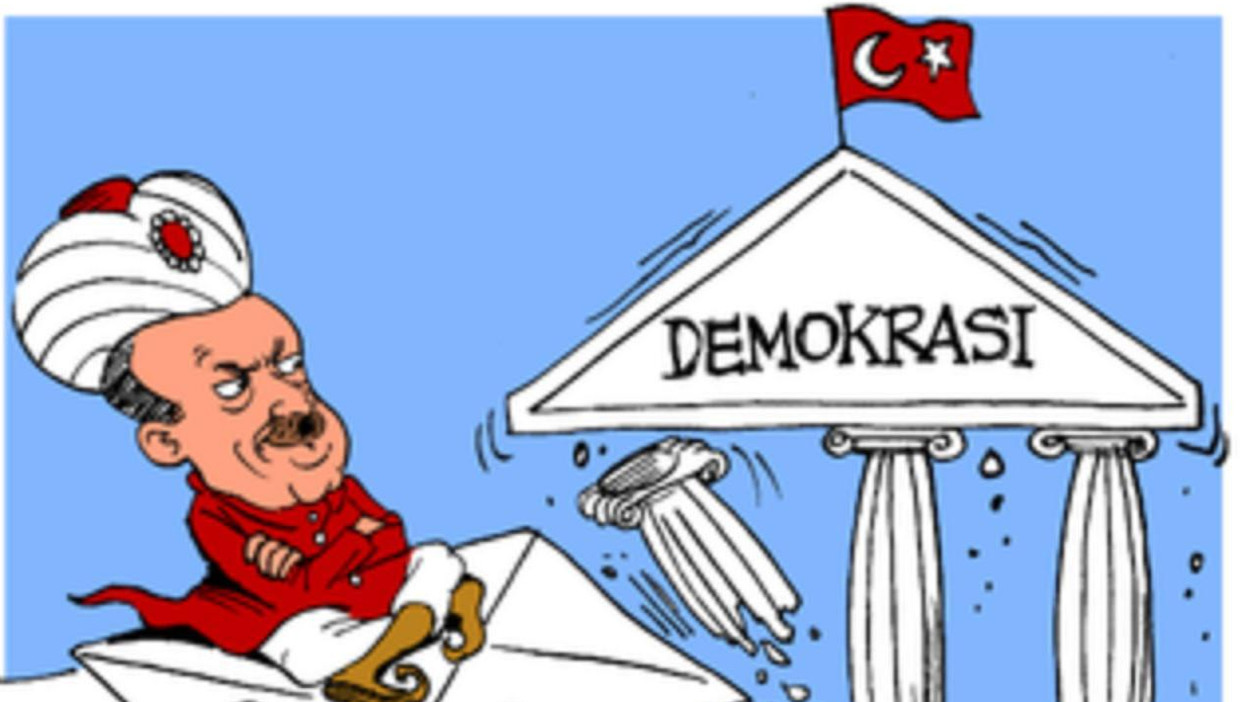 Een prent van Wikileaks over de Turkse president Erdogan, die de publicatie van de mails van diens AK-partij vergezelde. Beeld Wikileaks