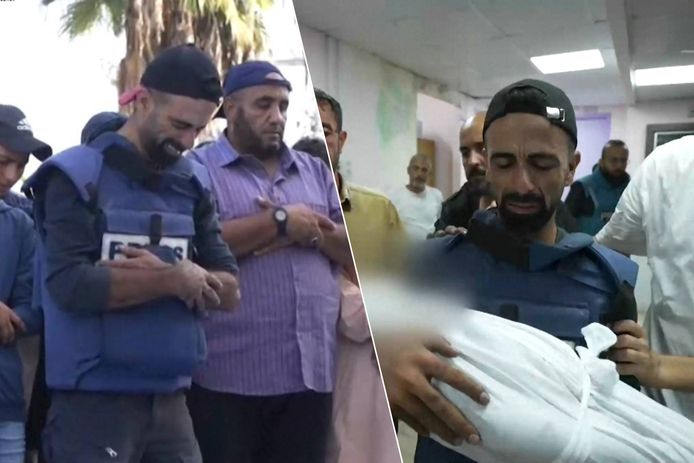 De Palestijnse journalist Mohammed Al-Aloul verliest vier van zijn vijf kinderen bij het bombardement op het vluchtelingenkamp van Meghazi