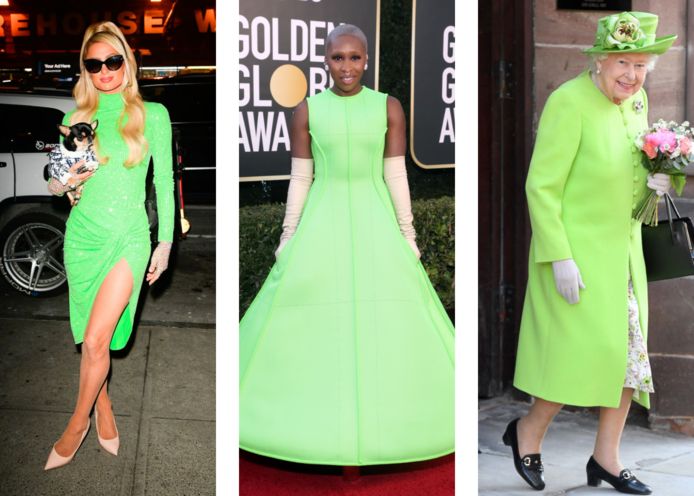 Paris Hilton, Cynthia Erivo e Queen Elizabeth in verde fluo.