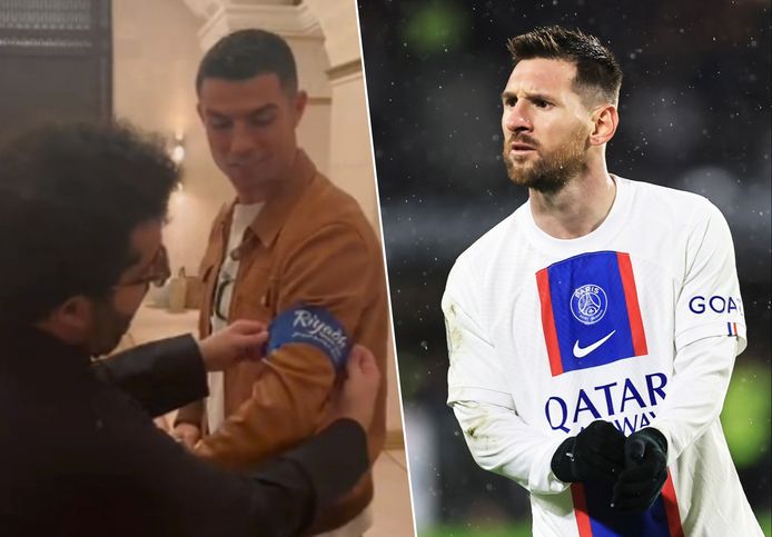 Links: Ronaldo met de aanvoerdersband.
Rechts: Messi.