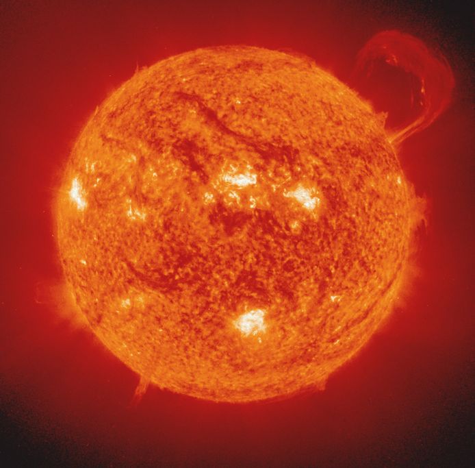 Taken on september 14, 1999. Prominences are clouds of relatively cool dense plasma suspended in the sun's thin corona.