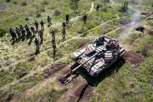 Een militaire oefening van het Oekraïense leger begin mei nabij Krivi Rih.