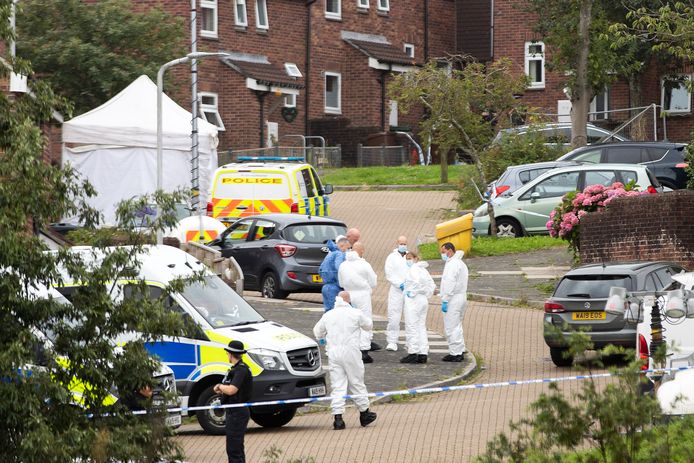Forensisch onderzoek in de wijk Keyham in Plymouth waar de schietpartij plaatsvond.