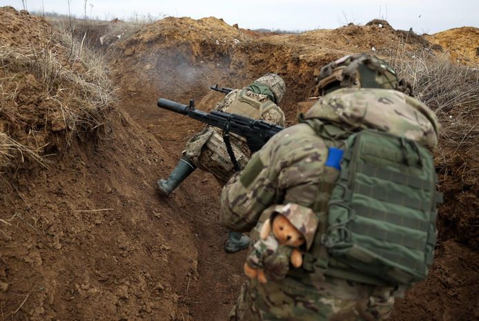 Oekraïense soldaten tijdens een training in de regio Donetsk.