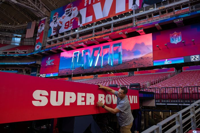 Preparations at State Farm Stadium for the 57th Super Bowl.