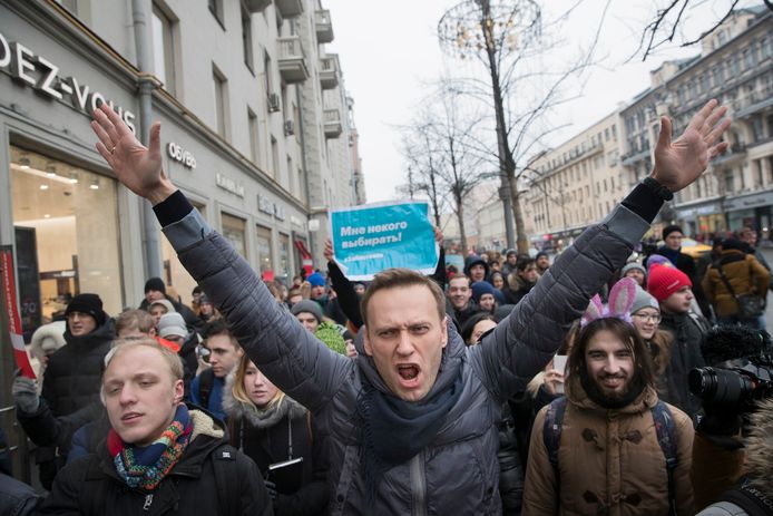 Navalny tijdens een protest in januari 2018.