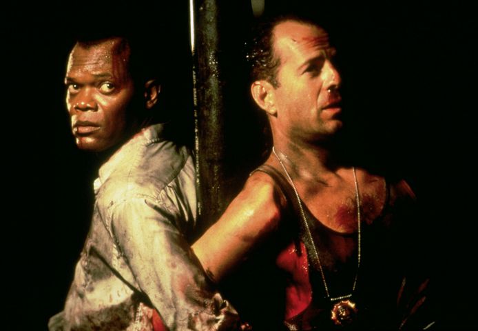 Bruce Willis en Samuel L. Jackson in Die hard with a vengeance (1995).