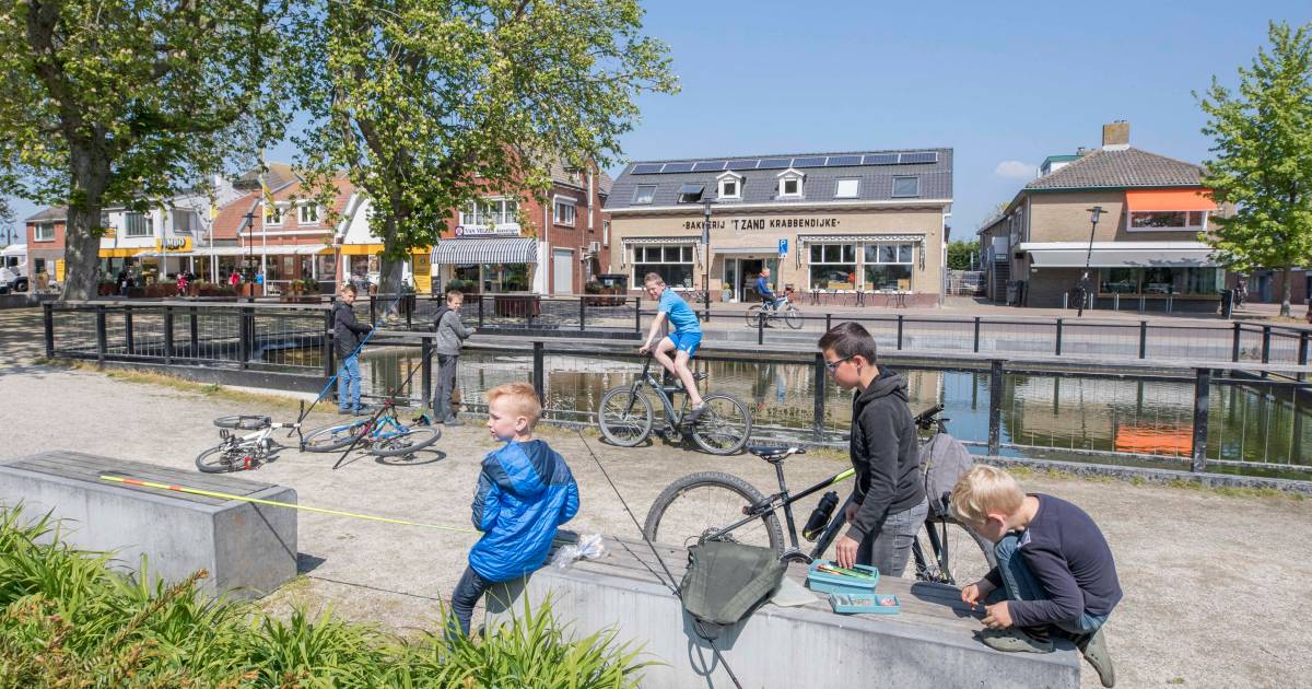 Het Weer In Krabbendijke Fietsenrek, pylon en verkeersbord: de vijver in Krabbendijke heeft het