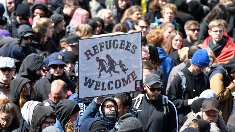 Demonstranten in Keulen op 22 april Beeld ap