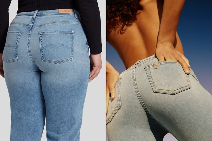 Links: butt lifting jeans 7 For All Mankind. Rechts: de Bottum Up jeans van Liu Jo.