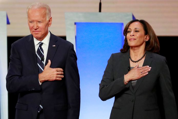 Joe Biden en Kamala Harris, enkele maanden geleden nog rivalen in de race naar het presidentskandidaatschap.