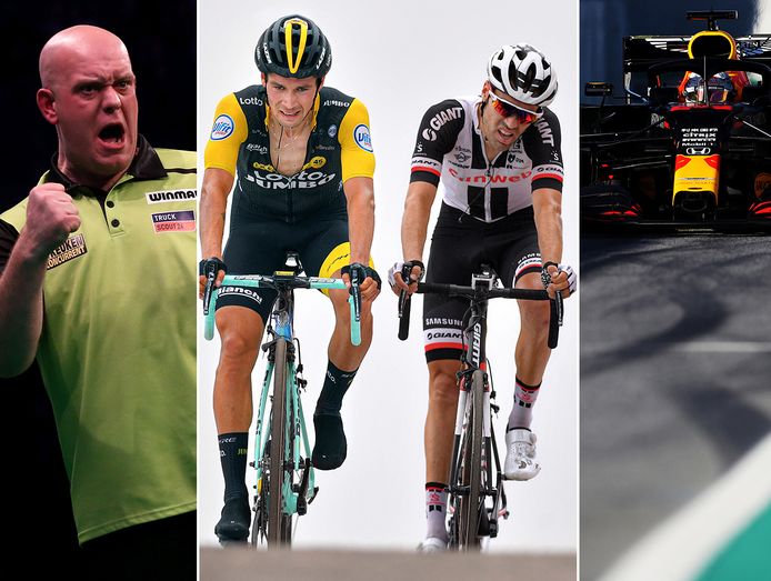 Michael van Gerwen, Primoz Roglic, Tom Dumoulin en Max Verstappen.