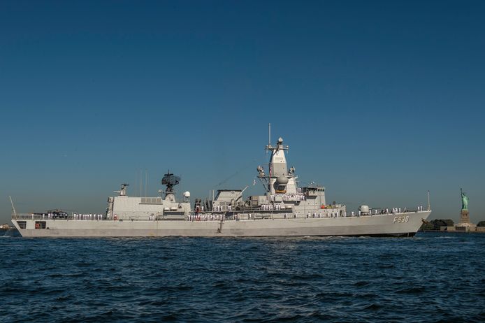 Het fregat Leopold 1, hier in de haven van New York in 2019.