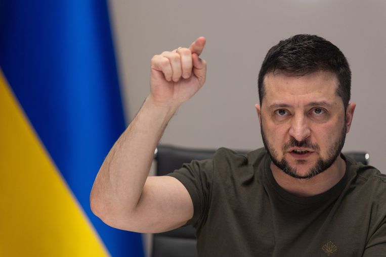 De Oekraïense president Volodimir Zelenski in Kiev. Beeld ANP / EPA