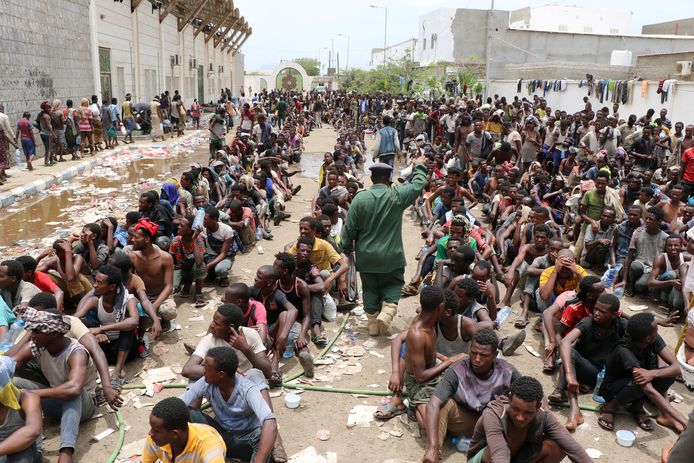 Archiefbeeld van Ethiopische migranten in een detentiecentrum in Jemen.