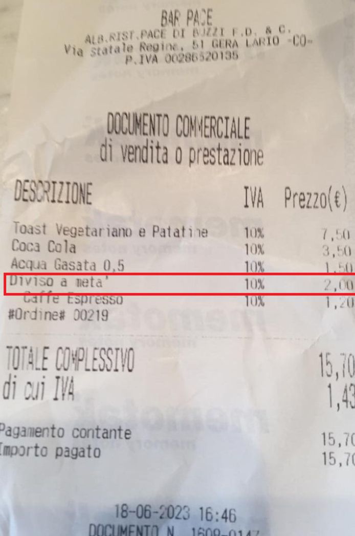Conto del pranzo.