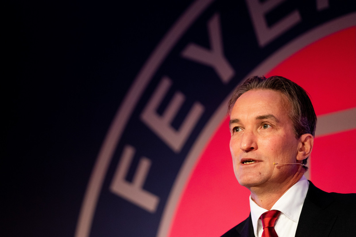 Directeur Mark Koevermans in 2020 tijdens de nieuwjaarsborrel in De Kuip.  Beeld ANP 