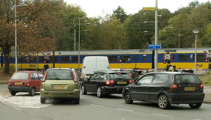 De spoorwegovergang is een bottlebeck