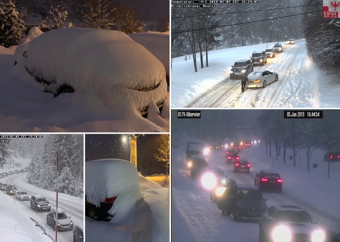 De sneeuw zorgt voor grote chaos in Oostenrijk.