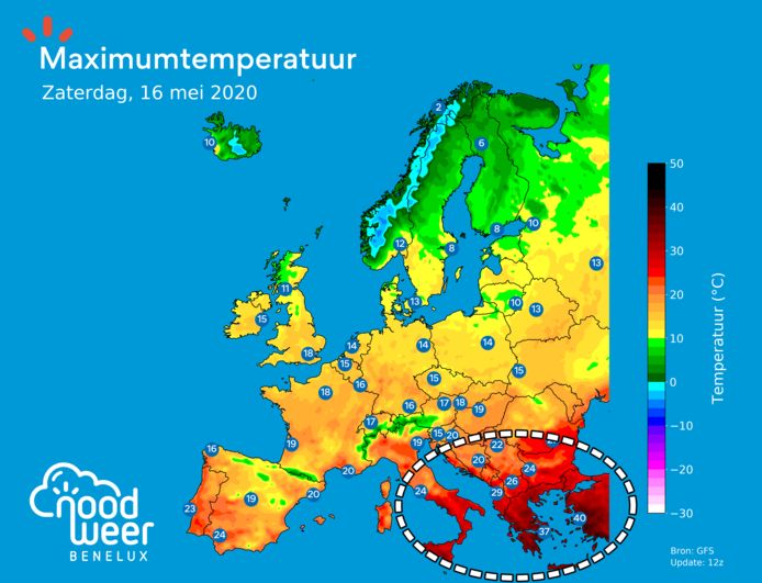 De temperaturen stijgen komende dagen tot 35-40°C in Griekenland en Turkije.