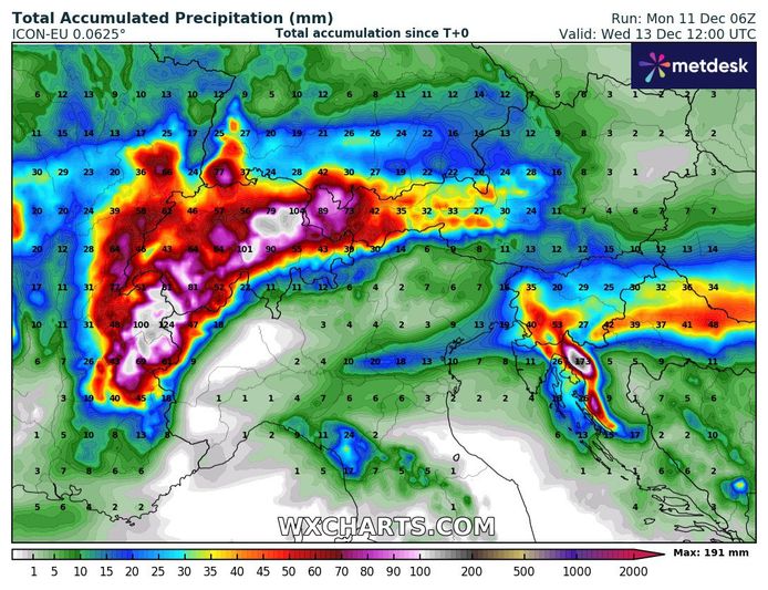 More than 100 mm of rain could fall, especially in the western and northwestern Alps.