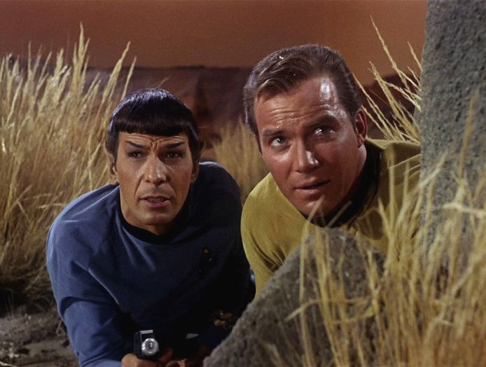 Leonard Nimoy als Mr. Spock en  William Shatner als Captain James T. Kirk.