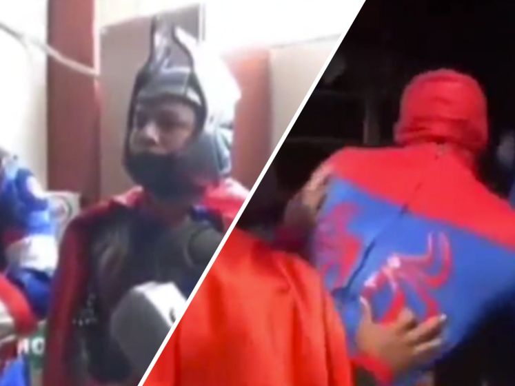 Agenten in superheldpakken vallen drugshuis binnen in Peru