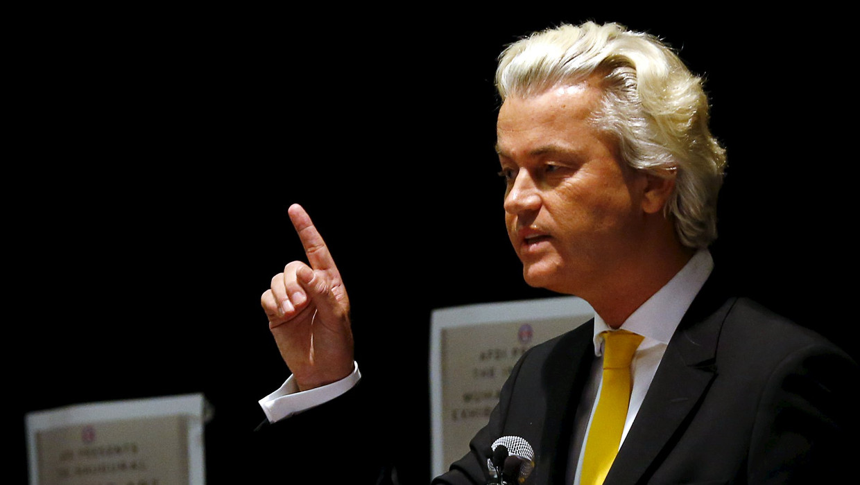 Wilders tijdens zijn toespraak in Texas op 3 mei. Beeld REUTERS