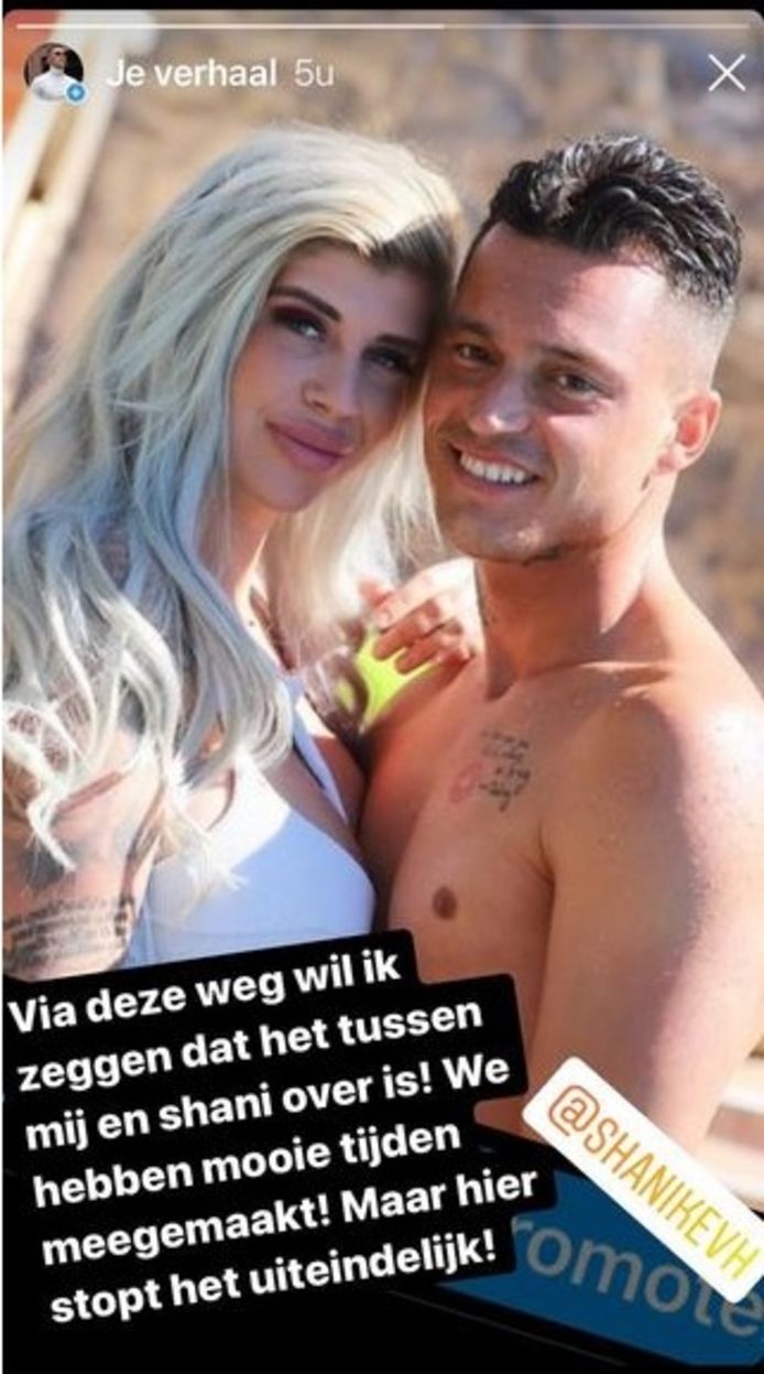 'Ex on the Beach: Double Dutch'-deelnemer Davey liet via z'n Instagram Stories weten dat de relatie met Shani voorbij is.