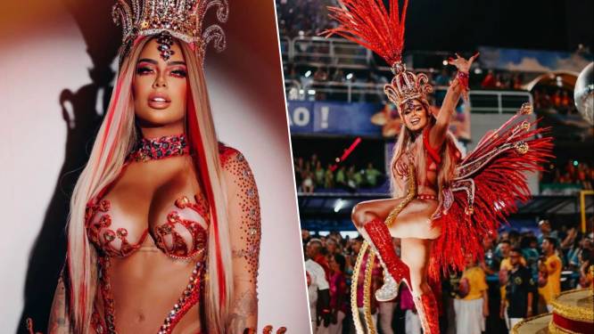 KIJK. Zus van Neymar steelt de show op carnaval in Rio met weinig verhullende outfit en wordt begeleid als ware diva