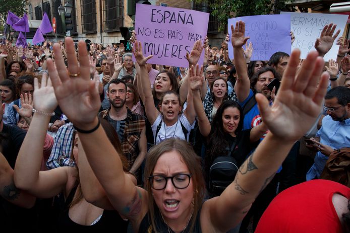 Een beeld van de manifestatie in april in Madrid.