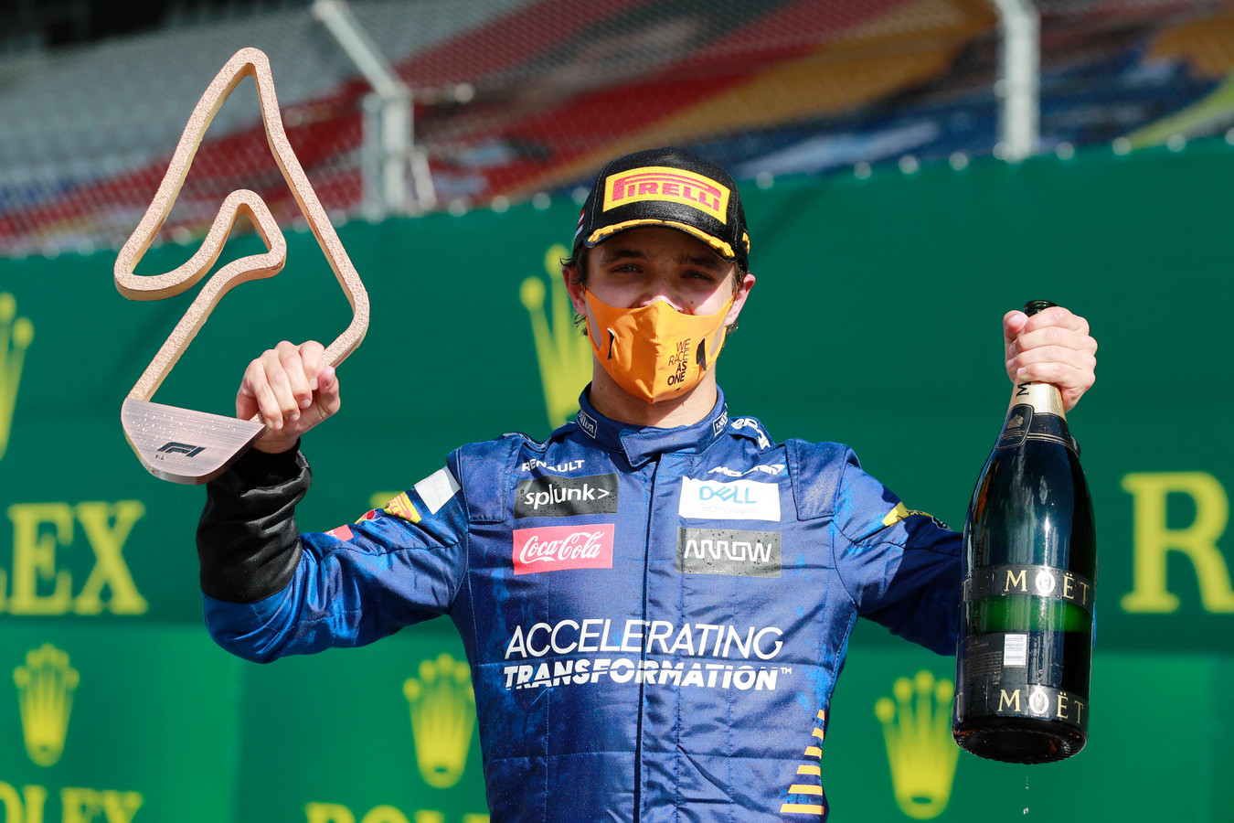 Lando Norris na zijn derde plaats in Oostenrijk bij de start van het Formule 1-seizoen twee weken geleden.
