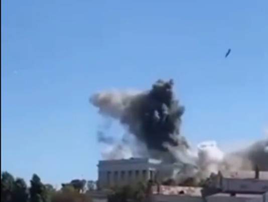 The moment a second Ukrainian missile fell on the headquarters of the Russian Black Sea Fleet in Sevastopol, Friday.