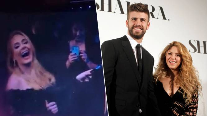 KIJK. Adele lacht met voetballer Gerard Piqué: “Ik zag het optreden van Shakira, haar ex zit in de problemen”