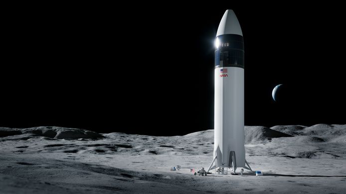 Archiefbeeld van een illustratie gedeeld door SpaceX die het design toont van het project dat opnieuw NASA-astronauten naar de maan moet brengen, in het kader van het Artemis-ruimteprogramma.