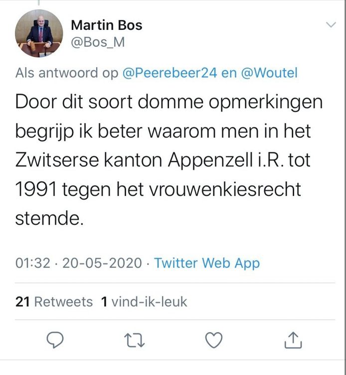 Een andere omstreden tweet van Martin Bos