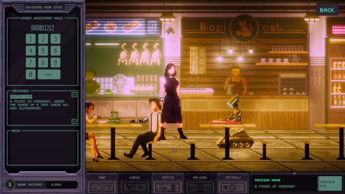 De mooie pixelgraphics van 'Chinatown Detective Agency' worden wat tekortgedaan door de te drukke interface.