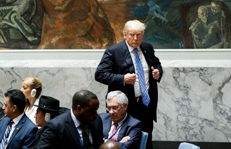 President Trump bij de VN, september 2018.  Beeld EPA