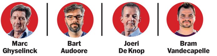 Onze krantenjournalisten: Marc Ghyselinck, Bart Audoore, Joeri De Knop en Bram Vandecappelle.