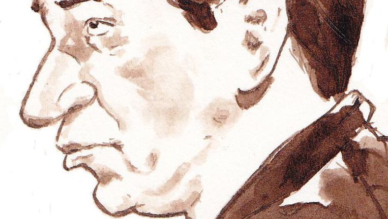 Rechtbanktekening van Willem Holleeder in de rechtbank van Amsterdam tijdens een niet-inhoudelijke zitting in het strafproces. 23 juni 2016. Beeld anp