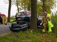 De auto raakte bij het ongeval op de Doctor De Quayweg in De Mortel zwaar beschadigd.