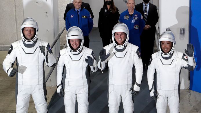 Astronauten Thomas Pesquet, Megan McArthur, Shane Kimbrough en Akihiko Hoshide vertrokken in april naar het ISS.