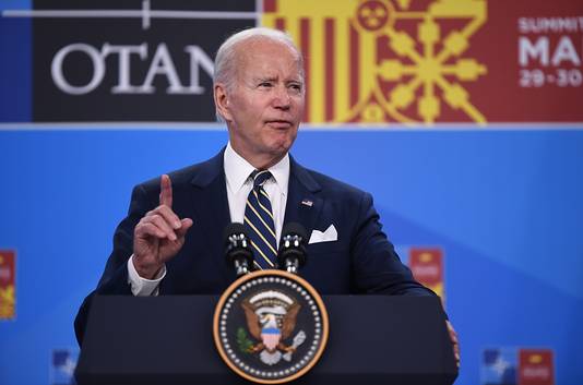 De Amerikaanse president Joe Biden op de NAVO-top in Madrid. 