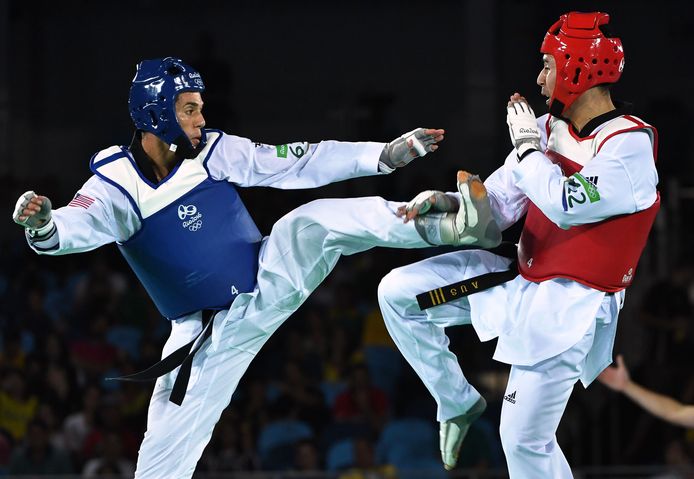 Steven Lopez (links) in volle actie tijdens de Olympische Spelen in Rio.