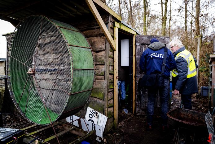 Buiten het pand hing een rad, waarin de hanen vermoedelijk moesten rennen ter voorbereiding op de illegale hanengevechten waarvoor ze door het verdachte duo werden ingezet.