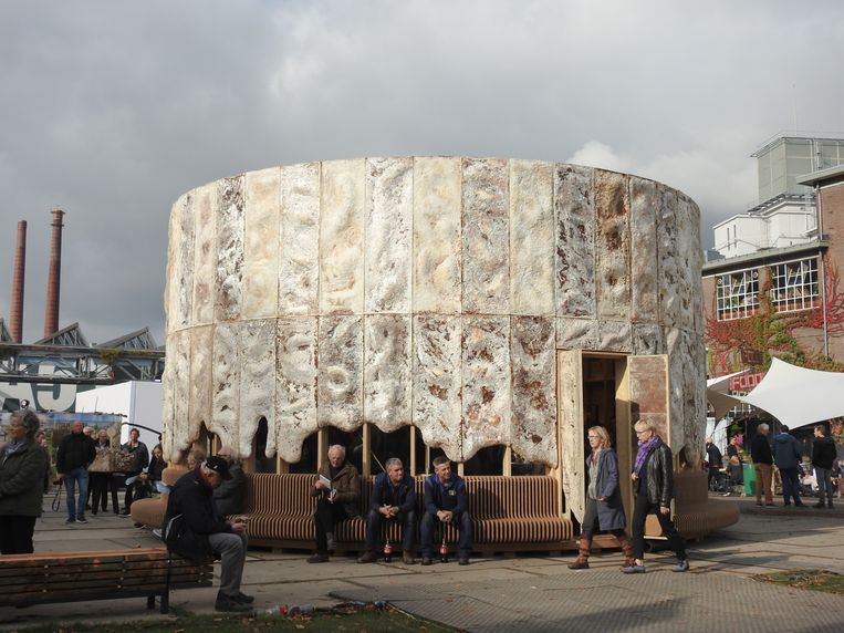 The Growing Pavilion tijdens Dutch Design Week in Eindhoven (2020), naar ontwerp van Pascal Leboucq, Lucas De Man en Eric Klarenbeek. thegrowingpavilion.com Beeld 