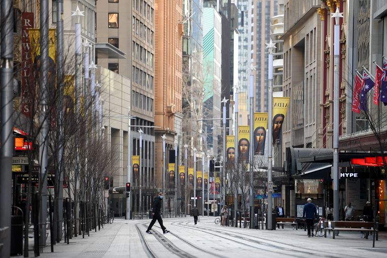 Australië is in lockdown na een 'verontrustend hoog' aantal nieuwe besmettingen. Beeld EPA